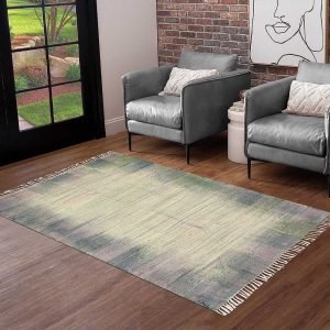 Abstract Beige Hand Block Printed Cotton Rug