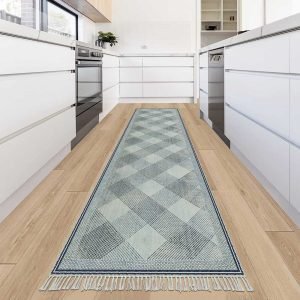 Hand Block Printed Check Grey Cotton Rug