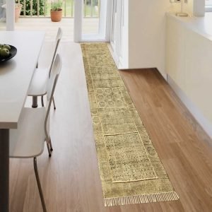 Abstract Brown Hand Block Printed Cotton Rug