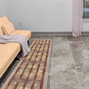 Brown Hand Block Print Geometric Cotton Rug