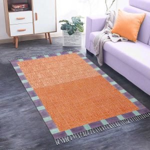 Orange Hand Block Printed Cotton Dhurrie