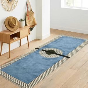 Blue Solid Hand Block Printed Cotton Rug