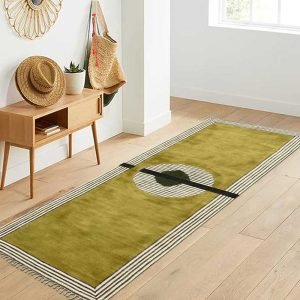 Hand Block Printed Solid Green Cotton Rug