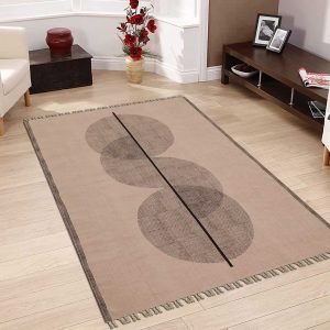 Geometric Beige Hand Block Printed Cotton Rug