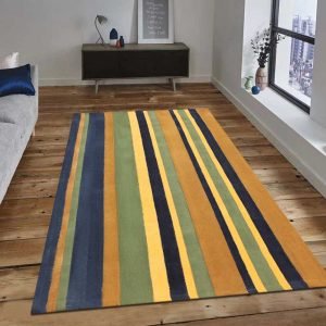 Hand Block Striped Printed Black Cotton Rug