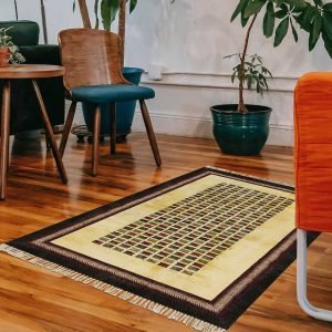 Yellow Hand Block Geometric Print Cotton Rug