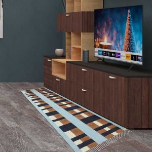 Brown Geometric Hand Block Printed Cotton Rug