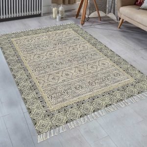 Hand Block Green Printed Cotton Rug