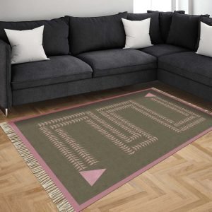 Green Geometric Hand Block Printed Cotton Rug