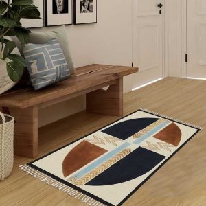 White Geometric Hand Block Printed Cotton Rug