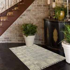 Grey Hand Block Printed Geometric Cotton Rug