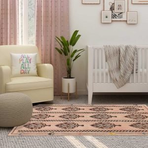 Floral Beige Hand Block Printed Cotton Rug