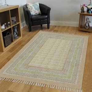 Hand Block Printed Beige Brown Cotton Dhurrie