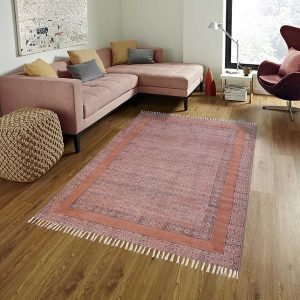 Hand Block Printed Abstract Brown Cotton Rug