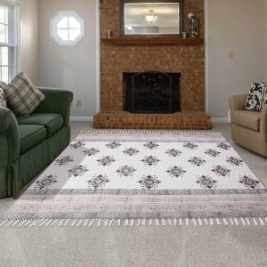 Geometric Hand Block Printed Brown Cotton Rug