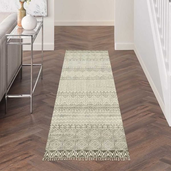 Beige grey bedroom cotton area rug Custom hallway Ecofriendly ar