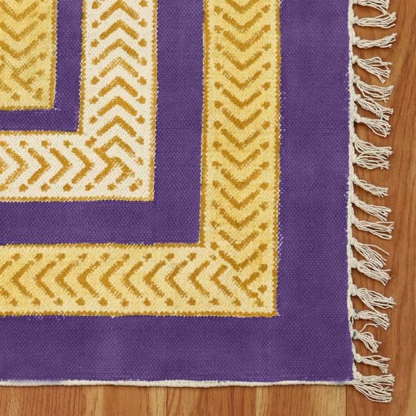 Blue yellow handmade cotton rug Hand block print rug Carpet for
