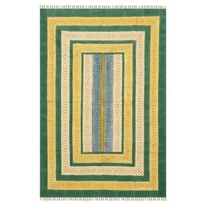 Blue yellow handmade cotton rug Hand block print rug Carpet for