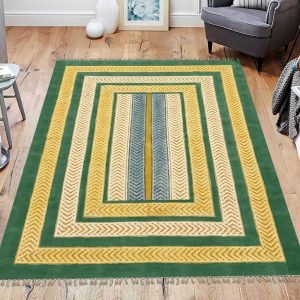 Green geometric Hand Block Printed Rug