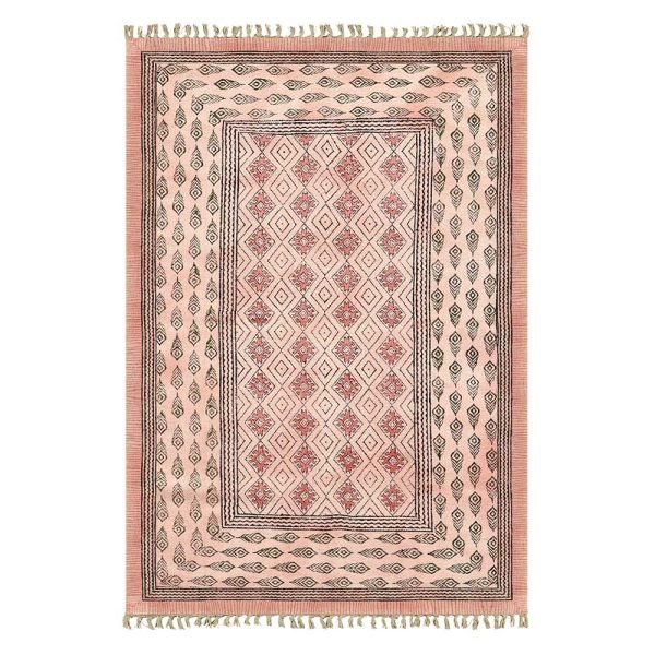 Hand Printed Geometric Cotton Area Rug