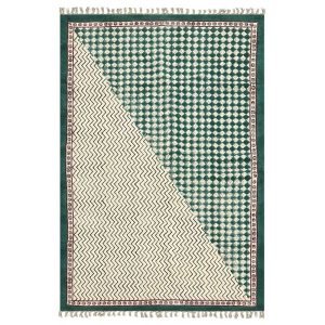 Green beige Hand block print Rug Contemporary rugs Organic cotto