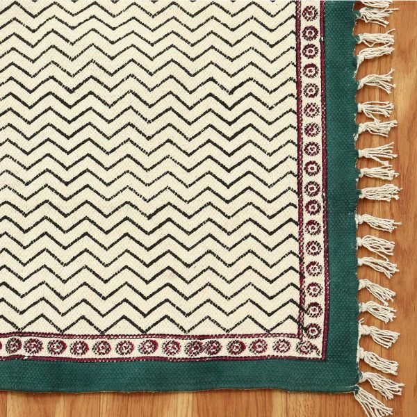 Green beige Hand block print Rug Contemporary rugs Organic cotto