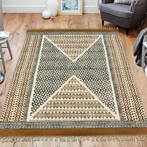 Brown Geometric Cotton Traditional Area Rugs