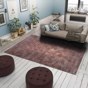 Hand Block Printed Abstract Brown Cotton Rug