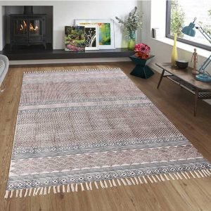 Abstract Black Hand Block Printed Cotton Rug