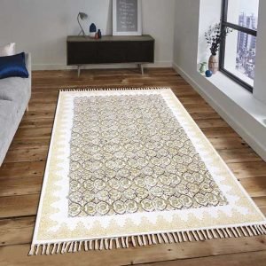 Hand Block Printed Yellow Green Cotton Rug