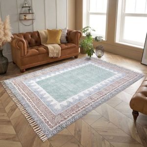 Oriental Green Hand Block Printed Cotton Rug