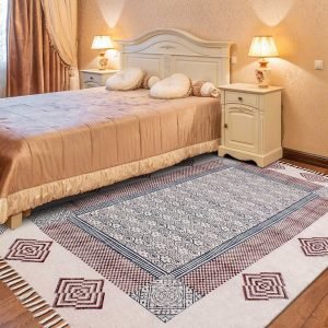 Brown Bordered Hand Block Printed Cotton Rug