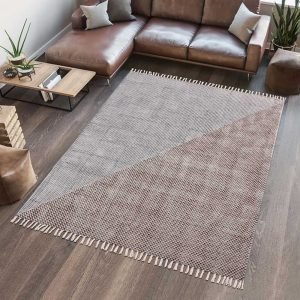 Abstract Brown Hand Block Printed Cotton Rug