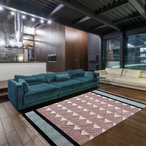 Geometric Hand Block Brown Printed Cotton Rug