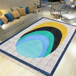 Hand Block Printed Blue Bordered Cotton Rug