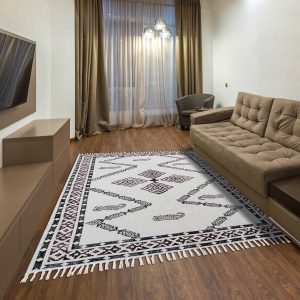 Hand Block Printed Brown Geometric Cotton Dhurrie