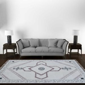 Geometric White Hand Block Printed Cotton Rug