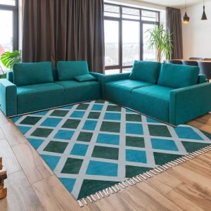 Hand Block Printed Geometric Cotton Rug