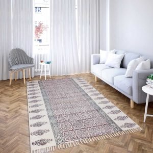 Geometric Brown Hand Block Printed Cotton Rug