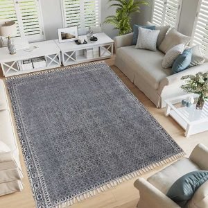 Solid Grey Hand Block Printed Cotton Rug