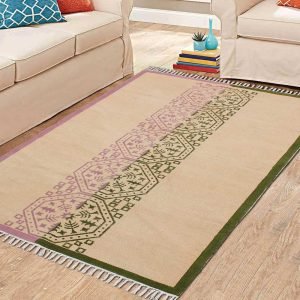 Striped Green Hand Block Printed Cotton Rug