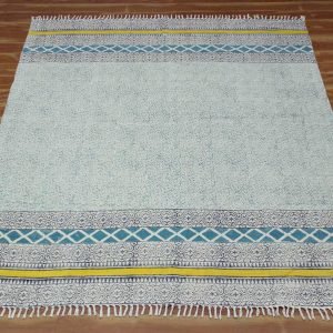 Green Geometric Hand Block Printed Cotton Rug