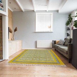 Handmade Block Printed Cotton Floral Oriental Rug