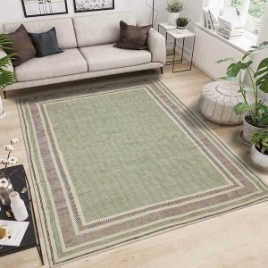 Green Hand Block Print Geometric Cotton Rug
