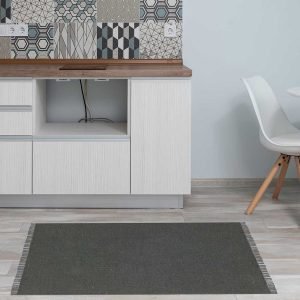 Solid Black Hand Block Printed Cotton Rug