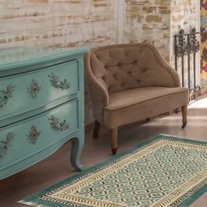 Geometric Green Hand Block Printed Cotton Rug