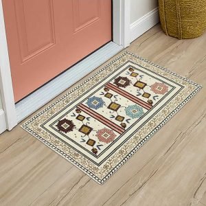 Floral Beige Hand Block Printed Cotton Rug