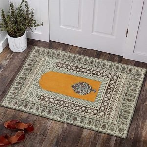 Hand Block Printed Floral Beige Cotton Rug