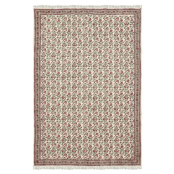 Red beige handmade mothers day gift Block printed cotton area ru