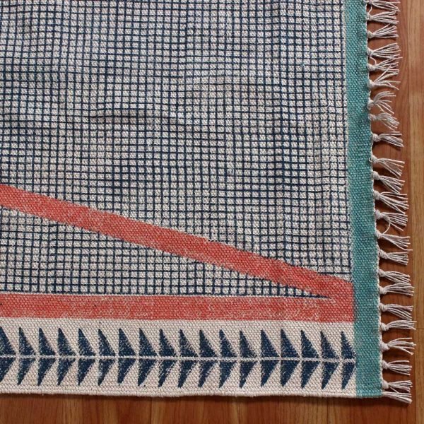 Hand Block Printed Geometric Cotton Rug - Image 4